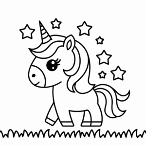 Disegno di unicorno bebè e stelle