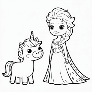 Disegno di Elsa e Unicorno da colorare