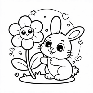 Disegno di Fiore e coniglietto da colorare