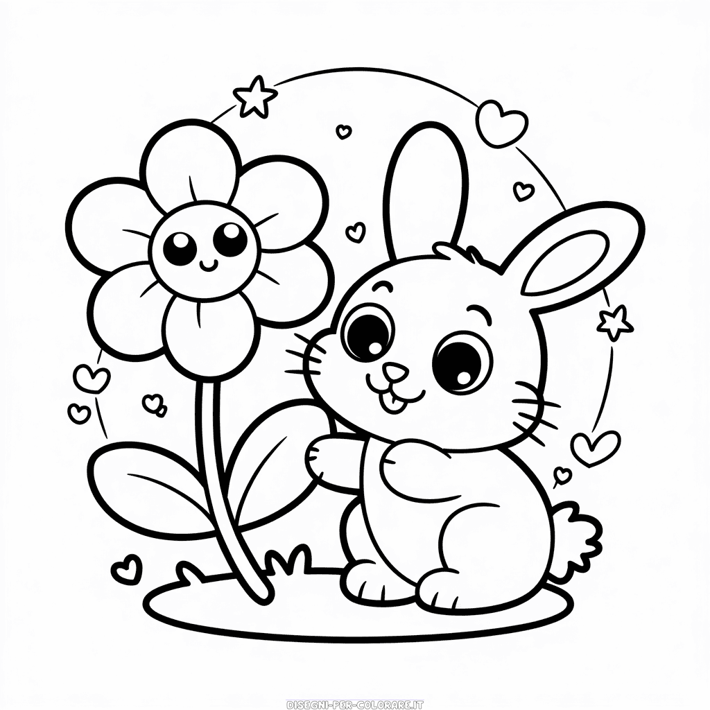 Disegno di Fiore e coniglietto da colorare