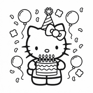 Disegno di Hello Kitty Buon Compleanno da colorare