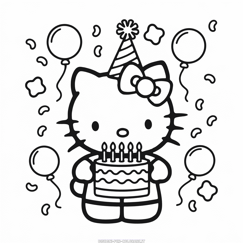 Disegno di Hello Kitty Buon Compleanno da colorare