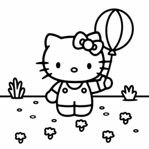 Disegno di Hello Kitty con palloncino da colorare