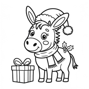 Disegno di Asino delle Vacanze di Natale da colorare
