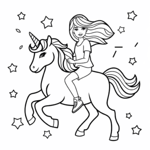 Disegno di Barbie che cavalca l'unicorno da colorare