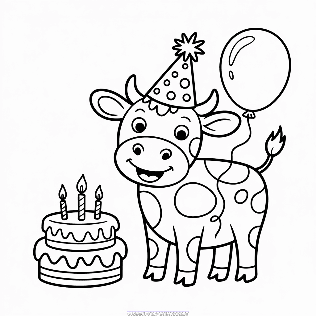 Disegno di Buon Compleanno Mucca da colorare