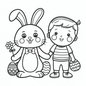 Disegno di Coniglietto di Pasqua e ragazzo da colorare
