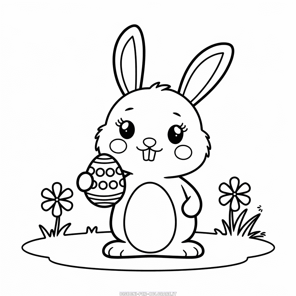 Disegno di Coniglio di Pasqua che tiene l'uovo da colorare