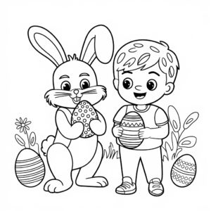 Disegno di Coniglio di Pasqua e bambino da colorare