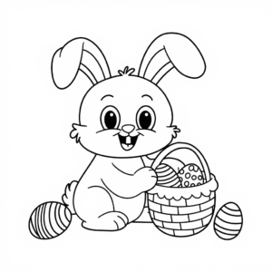 Disegno di Felice coniglietto di Pasqua da colorare