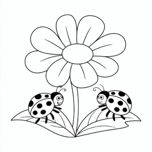 Disegno di Fiore e coccinelle da colorare