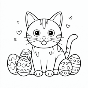Disegno di Gatto con uova di Pasqua da colorare