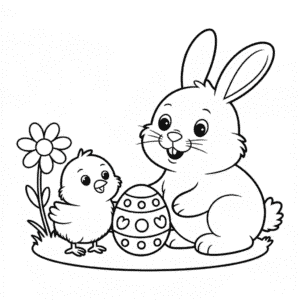Disegno da Colorare di Coniglietto e Pulcino