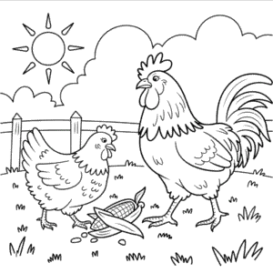 Disegno da Colorare di Gallina e Gallo