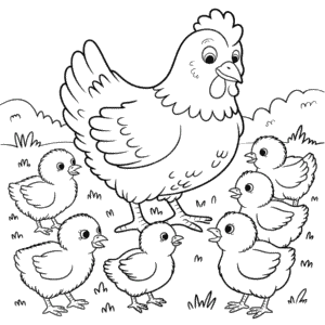 Disegno da Colorare di Gallina e Pulcini