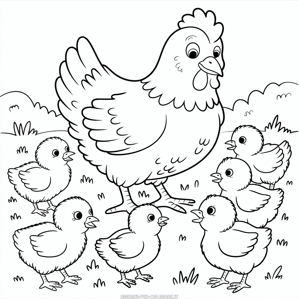 Disegno da Colorare di Gallina e Pulcini