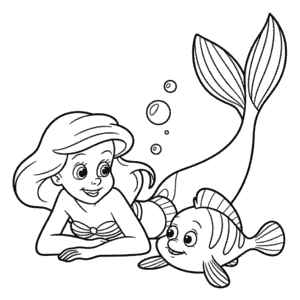 Disegno di Ariel e Flounder da Colorare
