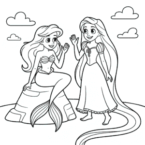 Disegno di Ariel e Rapunzel da Colorare