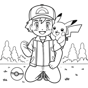 Disegno di Ash e Pikachu da Colorare