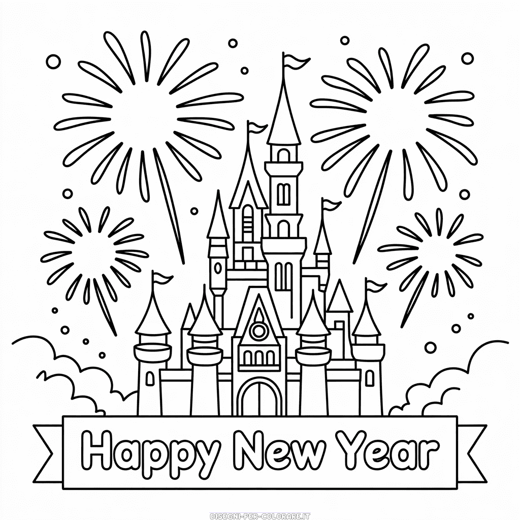 Disegno di Buon Anno Nuovo Disney da Colorare
