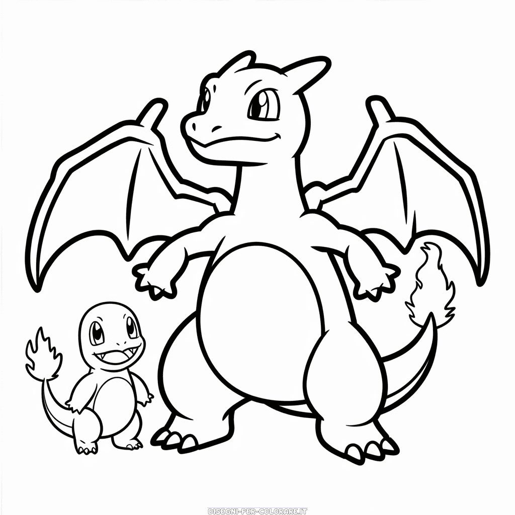 Disegno di Charizard e Charmander da Colorare