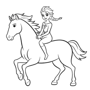 Disegno di Elsa e il Cavallo da Colorare