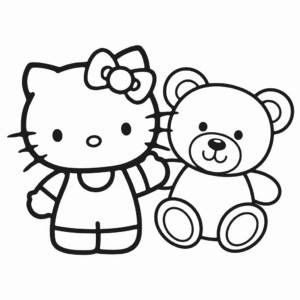 Disegno di Hello Kitty e l'Orso Teddy da Colorare