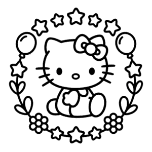 Disegno di Hello Kitty in Bianco e Nero da Colorare