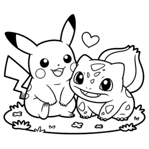 Disegno di Pikachu e Bulbasaur da Colorare
