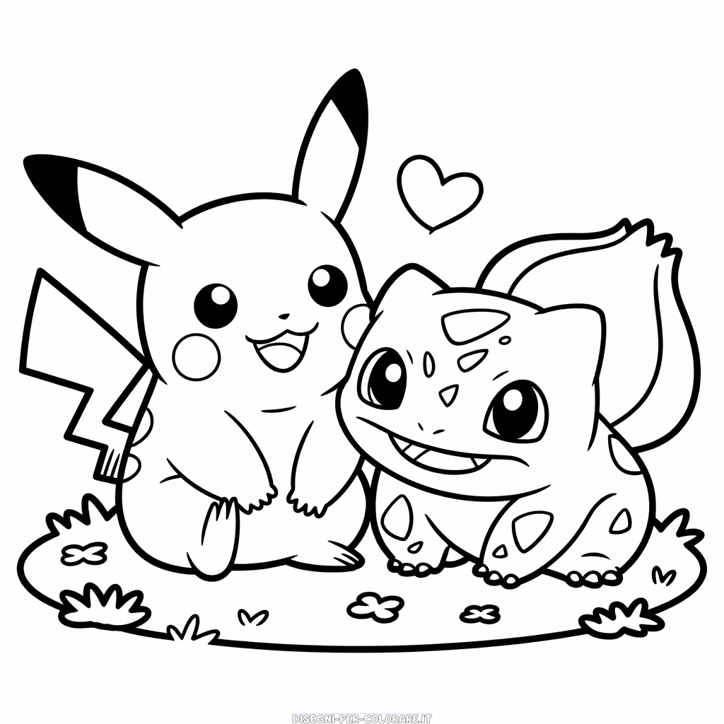 Disegno di Pikachu e Bulbasaur da Colorare