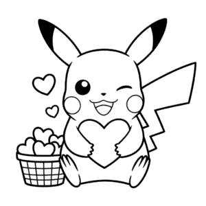 Disegno di Pikachu e Cuori da Colorare