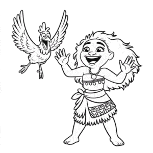 Disegno di Vaiana e il Pollo da Colorare