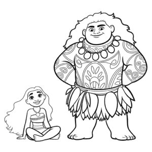 Disegno di Vaiana e Maui da Colorare