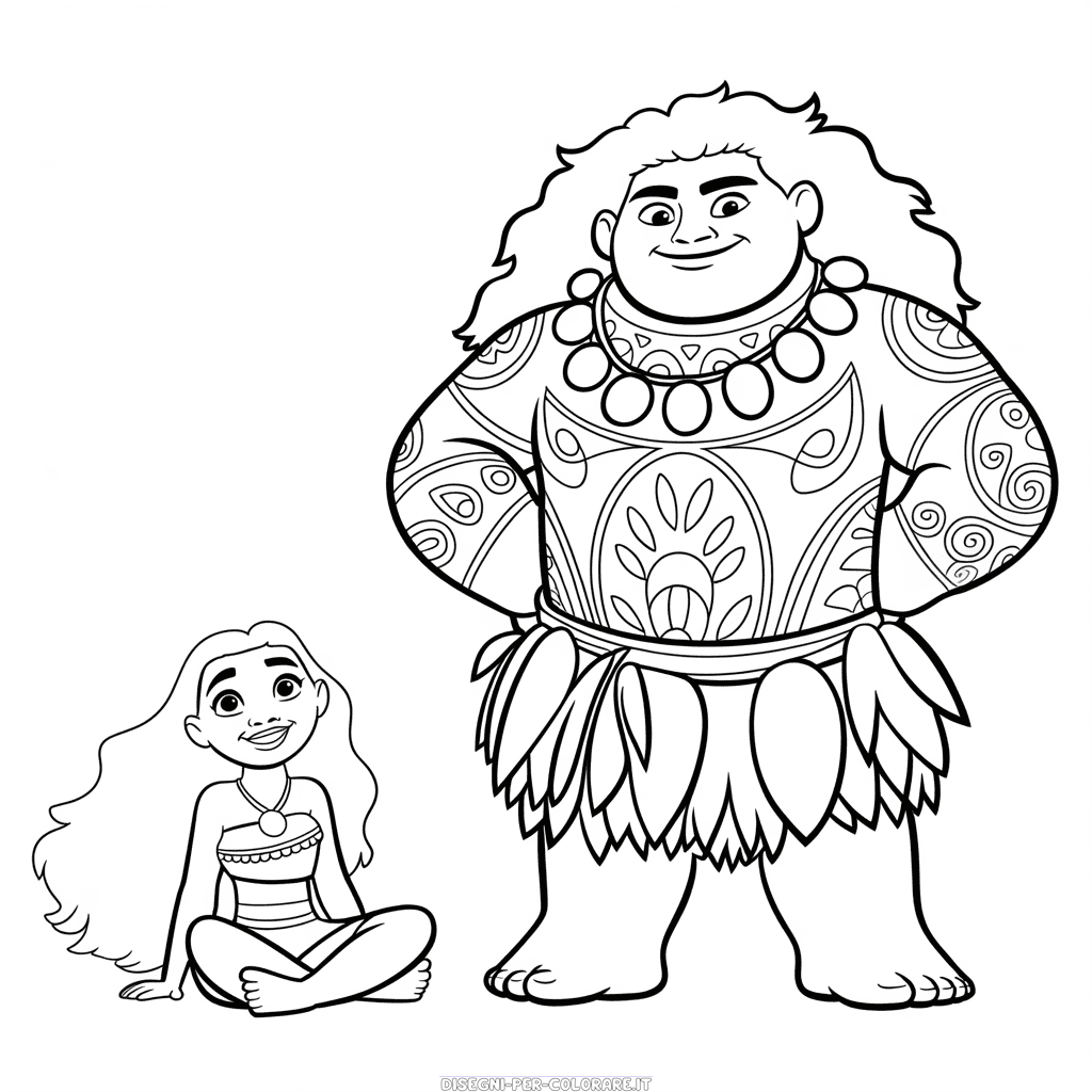 Disegno di Vaiana e Maui da Colorare