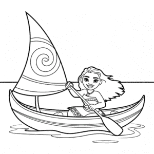 Disegno di Vaiana in Barca da Colorare