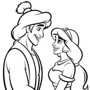 Disegno di Aladdin e Jasmine da Colorare