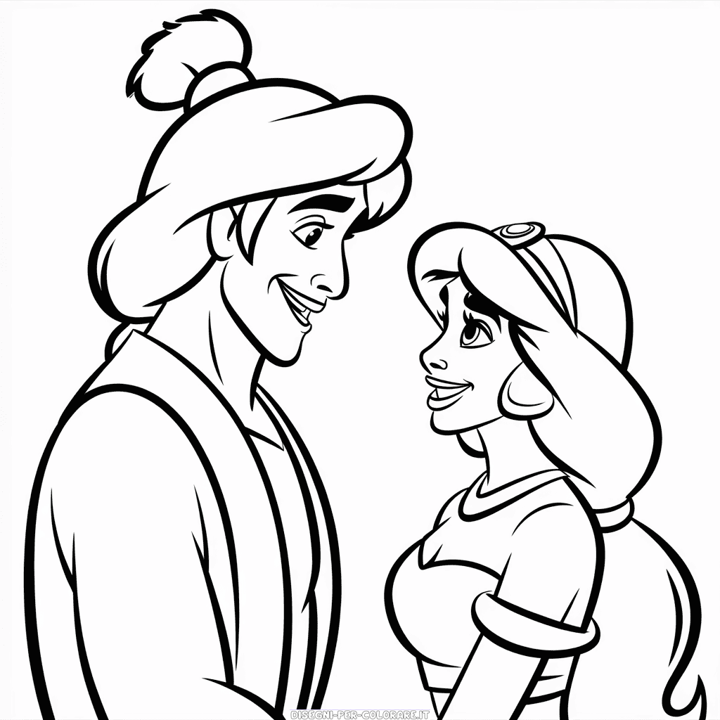 Disegno di Aladdin e Jasmine da Colorare