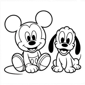 Disegno di Baby Topolino e Pluto da Colorare