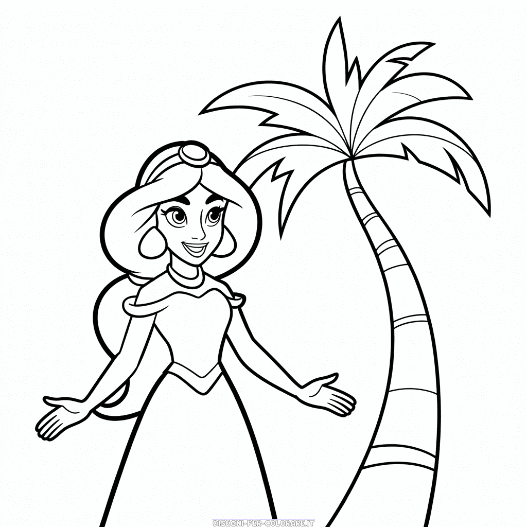 Disegno di Facile Principessa Jasmine da Colorare