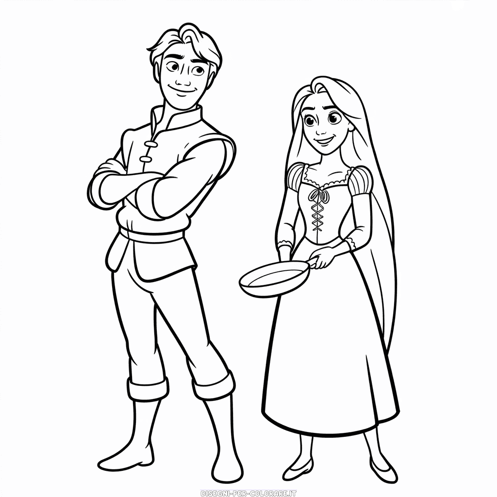 Disegno di Flynn Rider e Rapunzel da Colorare