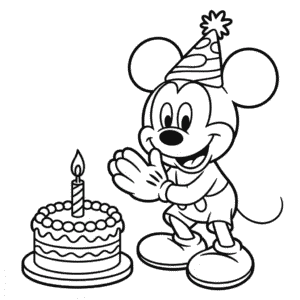 Disegno di Topolino e la Torta di Compleanno da Colorare