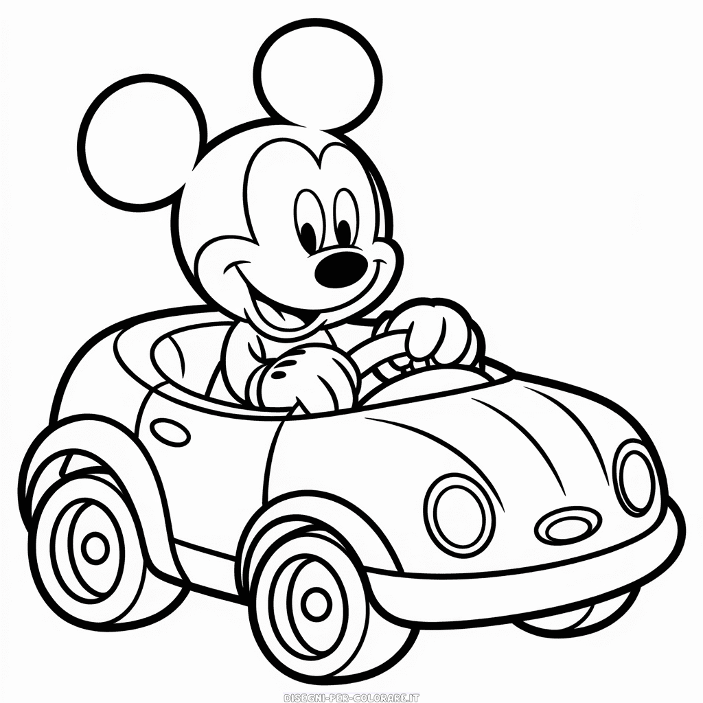 Disegno di Topolino in Auto da Colorare