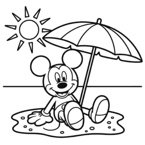 Disegno di Topolino sulla Spiaggia da Colorare