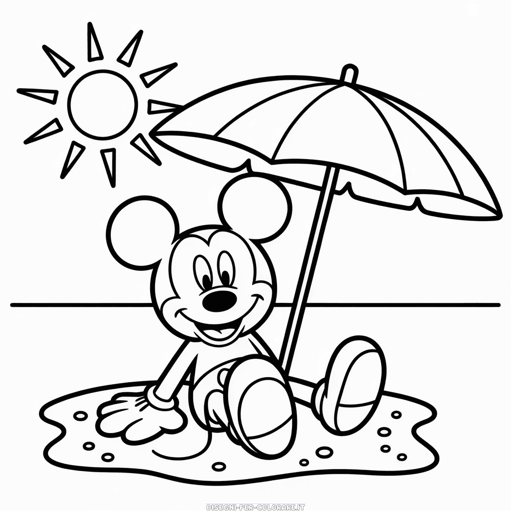 Disegno di Topolino sulla Spiaggia da Colorare