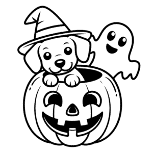 Disegno di Cane Carino di Halloween da Colorare