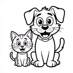 Disegno di Cartone Animato di Gatto e Cane da Colorare