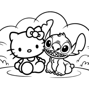 Disegno di Hello Kitty e Stitch da Colorare