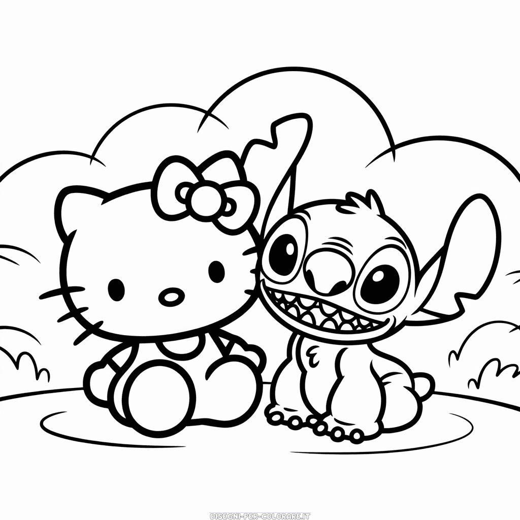 Disegno di Hello Kitty e Stitch da Colorare
