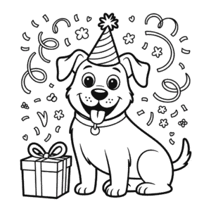 Disegno di Compleanno del Cane da Colorare