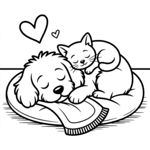 Disegno di Gatto Carino e Cane da Colorare